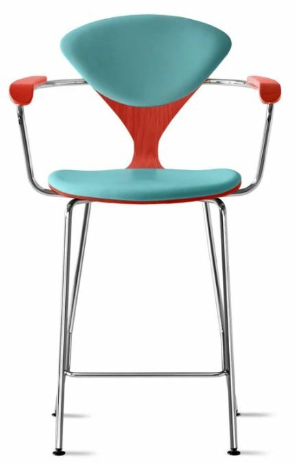 CHERNER Metal Base Stool with Arms- Classic Orange w/ Seat & Back Pad