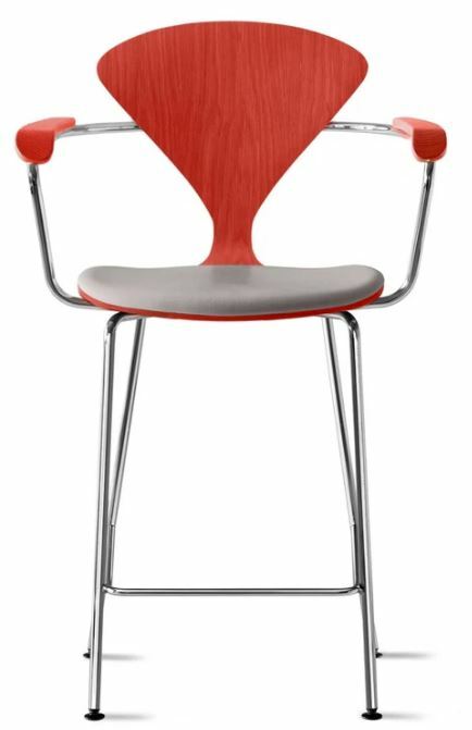 CHERNER Metal Base Stool with Arms- Classic Orange w/ Seat Pad Only