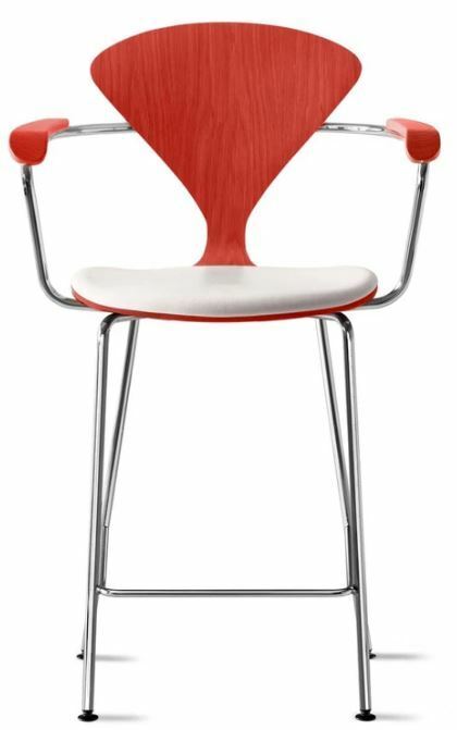 CHERNER Metal Base Stool with Arms- Classic Orange w/ Seat Pad Only