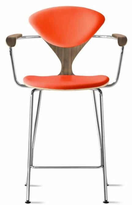 CHERNER Metal Base Stool with Arms- Classic Orange w/ Seat & Back Pad