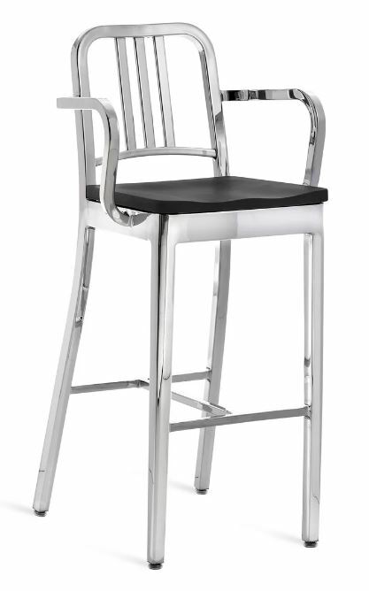 EMECO 1104 Navy Barstool (Arms) w/ Wood Seat