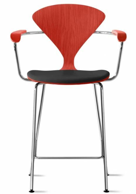 CHERNER Metal Base Stool with Arms- Classic Orange w/ Seat Pad Only