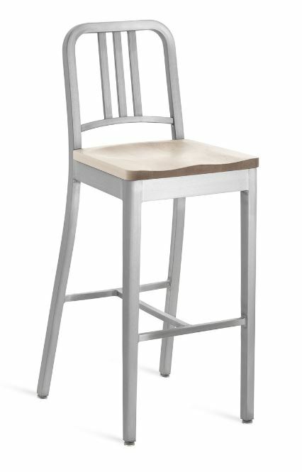 EMECO 1104 Navy Barstool w/ Wood Seat