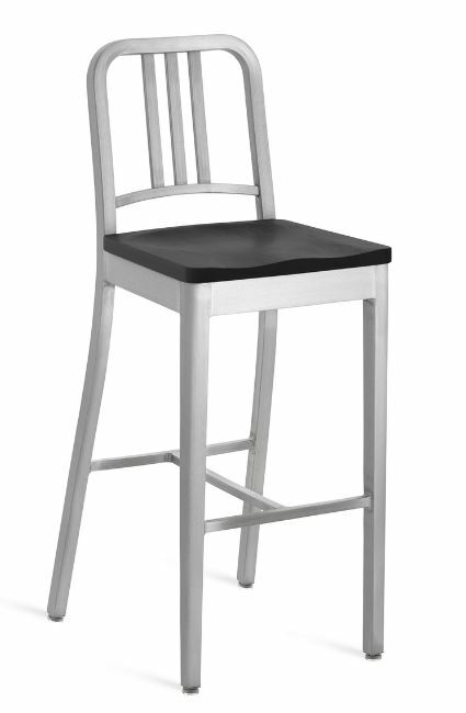 EMECO 1104 Navy Barstool w/ Wood Seat