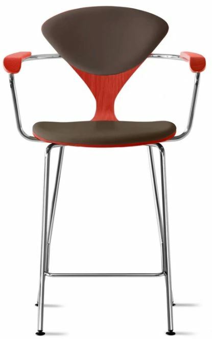 CHERNER Metal Base Stool with Arms- Classic Orange w/ Seat & Back Pad