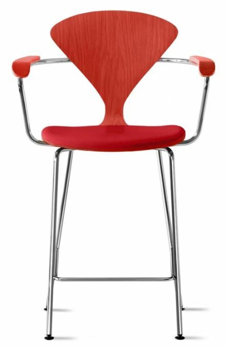 CHERNER Metal Base Stool with Arms- Classic Orange w/ Seat Pad Only