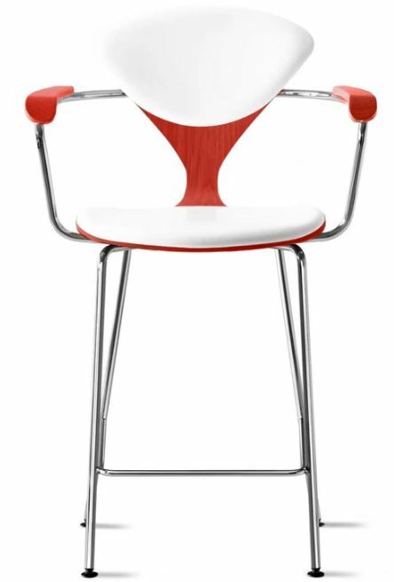 CHERNER Metal Base Stool with Arms- Classic Orange w/ Seat & Back Pad