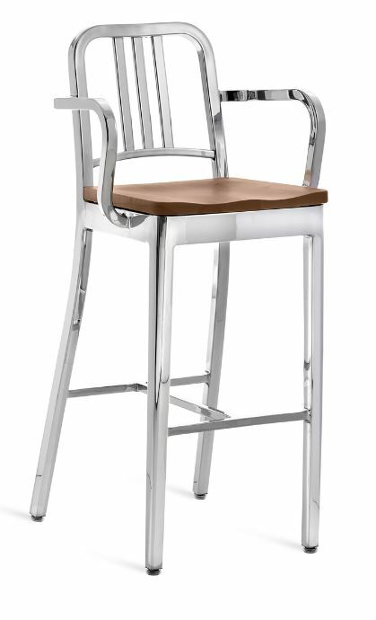 EMECO 1104 Navy Barstool (Arms) w/ Wood Seat