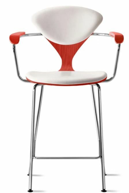 CHERNER Metal Base Stool with Arms- Classic Orange w/ Seat & Back Pad