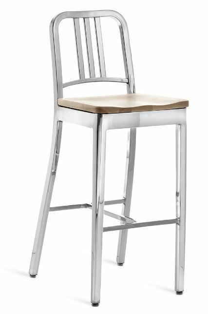 EMECO 1104 Navy Barstool w/ Wood Seat