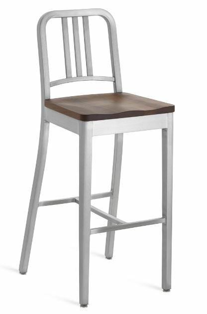 EMECO 1104 Navy Barstool w/ Wood Seat