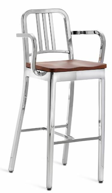 EMECO 1104 Navy Barstool (Arms) w/ Wood Seat