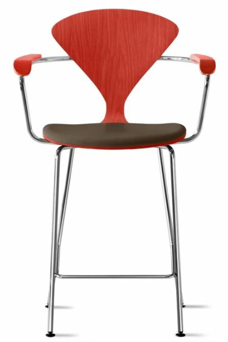 CHERNER Metal Base Stool with Arms- Classic Orange w/ Seat Pad Only