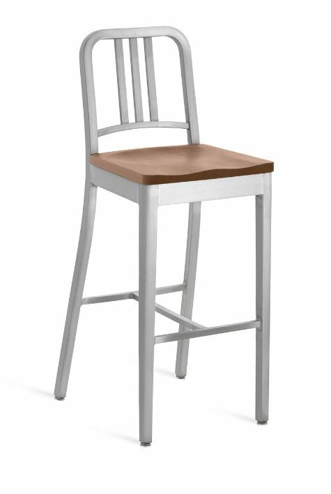 EMECO 1104 Navy Barstool w/ Wood Seat