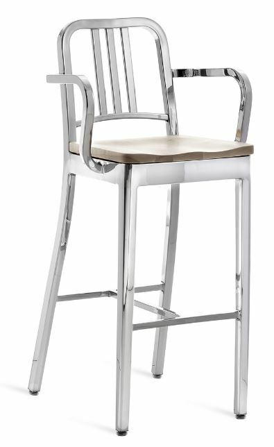 EMECO 1104 Navy Barstool (Arms) w/ Wood Seat