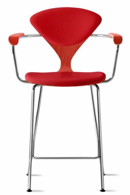 CHERNER Metal Base Stool with Arms- Classic Orange w/ Seat & Back Pad