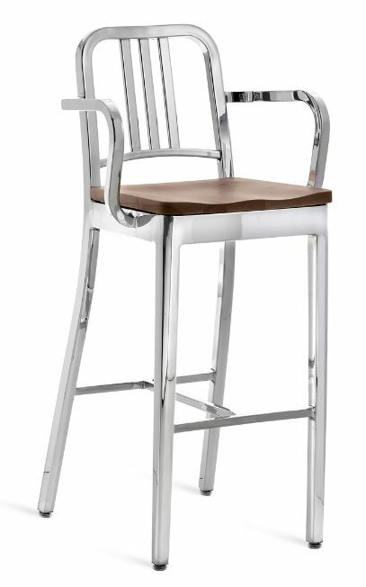 EMECO 1104 Navy Barstool (Arms) w/ Wood Seat