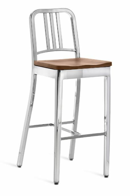 EMECO 1104 Navy Barstool w/ Wood Seat