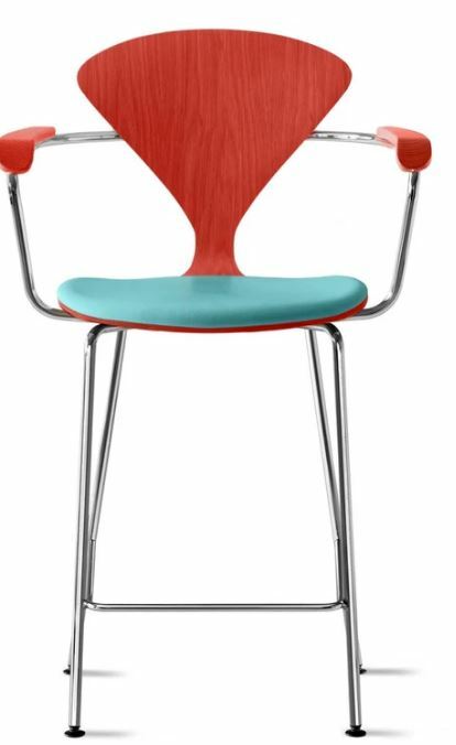 CHERNER Metal Base Stool with Arms- Classic Orange w/ Seat Pad Only