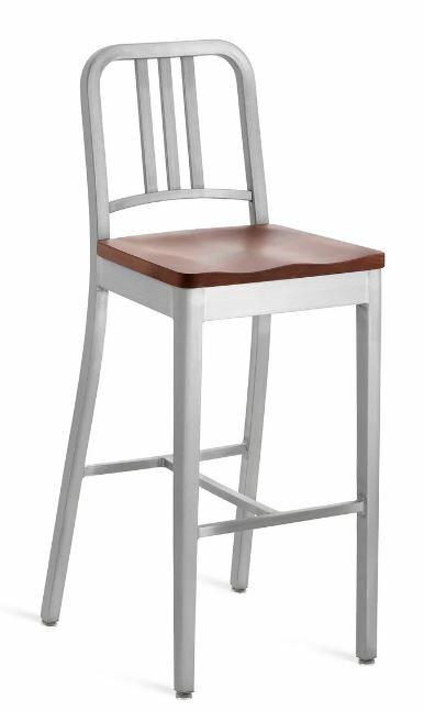 EMECO 1104 Navy Barstool w/ Wood Seat